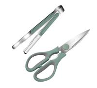 ADOCARN Kit de Ciseaux Cuisine pour Barbecue 2 Pièces en Acier Inoxydable Vert Ciseaux à Viande et Pince à Aliments Multifonctions pour Barbecue Maison et Restaurant