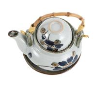 ADOCARN Théière en Céramique de Style Campagnard Japonerie 300ml avec Couvercle, Poignée en Bois Sécurisée, pour Maison et Bureau, Design Authentique Vintage