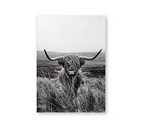 AdoDecor Tableaux, Affiche Decoration Murale, Animal de ferme de vache des Highlands Poster Impression sur Toile, Peinture de vache écossaise blanche noire Tableaux, Posters (Sans cadre)