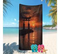 Adolescent Enfant Serviette de Plage - 70x140 Cm Coucher Soleil OcéAn Paysage Microfibre Anti Sable Serviette de Voyage Portable Rouge Orangé Séchage Rapide Super Absorbant pour Plage Natation Sport