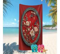 Adolescent Enfant Serviette de Plage - 80x160 Cm Style Chinois Fleurs Oiseaux Microfibre Anti Sable Serviette de Voyage Portable Rouge Séchage Rapide Super Absorbant pour Plage Natation Sport