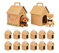Adopt a Puppy Party Lot de 15 boîtes cadeaux vides en forme de maison, cadeaux portables pour fête d'anniversaire, bricolage, adoption, anniversaire de chien (marron)