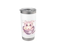 Adorable chat kawaii dans un bol ramen japonais pour les amateurs de nourriture Gobelet isotherme en acier inoxydable double paroi