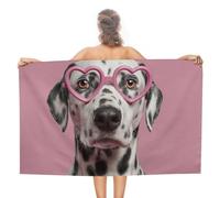 Adorable chien portant des lunettes roses en forme de cœur, serviette de plage en microfibre anti-sable, grande serviette de douche multi-usages absorbante pour salle de bain piscine 130 x 80 cm