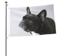 Adorable chiot bouledogue français noir, mâts de drapeau de jardin personnalisés, drapeaux de 90 x 60 cm avec œillets