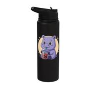 Adorable hippopotame Kawaii Anime buvant du thé aux bulles pour fille Stainless Steel Insulated Water Bottle