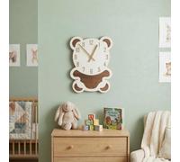 Adorable horloge en bois en forme d'ourson | Décoration pour chambre d'enfant en MDF et contreplaqué de chêne et de noyer – blanche