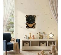 Adorable horloge en bois en forme d'ourson | Décoration pour chambre d'enfant en MDF et contreplaqué de chêne et de noyer – noir