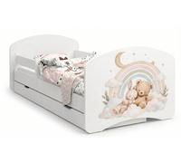 Adorable lit junior 160 x 80 cm | Lit d'enfant avec coffre de rangement et barrière de sécurité | Matelas en mousse inclus