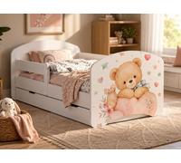 Adorable lit junior 160 x 80 cm | Lit d'enfant avec coffre de rangement et barrière de sécurité | Matelas en mousse inclus