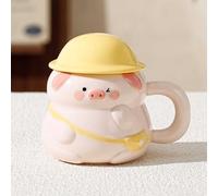 Adorable Mug Céramique 3D en Forme de Cochon, Tasse À Café avec Couvercle et Anse, Prise en Main Confortable, D'anniversaire pour Filles, Garçons et Amoureux Des Animaux(Yellow)