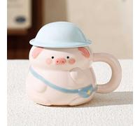Adorable Mug Céramique 3D en Forme de Cochon, Tasse À Café avec Couvercle et Anse, Prise en Main Confortable, D'anniversaire pour Filles, Garçons et Amoureux Des Animaux(Blue)