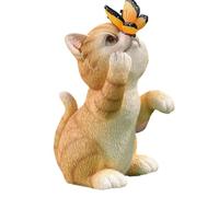 Adorable Statuette de Chat de Jardin avec Papillon et Lumière Solaire, Réaliste, Cadeau de Pendaison de Crémaillère, Figurine de Pelouse, Jaune