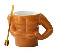 Adorable tasse à café en céramique sur le thème des muscles avec cuillère - Ensemble pour usage pour les amateurs de fitness, cadeau pour les amateurs de maison et de gym, design élégant et