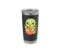 Adorable tortue mangeant des ramen kawaii pour les amateurs de nourriture pour animaux Gobelet isotherme en acier inoxydable double paroi