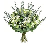 ADORAMOUR Bouquet Floral Eucalyptus Artificiel - 60 Tiges Végétation Mixte Fausse avec Gypsophile, PVC Feuillage Floral Fausse pour Salon Maison Mariage Centre de Table Vase & Décoration DIY
