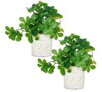 ADORAMOUR Plantes Artificielles en Pot - Lot de 2 Faux Schefflera, 19 cm de Hauteur, Arbre Parasol Imitation en Pot Blanc, Petite Verdure d'Interieur pour Maison, Bureau, Etagere, Salle de Bain, Déco