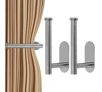 Adorila Lot de 2 embrasses de rideaux adhésives sans perçage en métal en forme de L pour rideaux occultants, rideaux de douche, rideaux décoratifs (argenté)