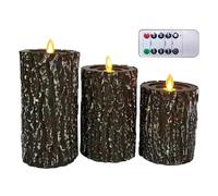 Adsfvs Bougies LED avec Télécommande - 3 Fausses Bougies LED Tronc d'Arbre Décor avec Minuterie, Colonne Fonctionnent sur Piles | pour Fenêtre Cheminée Douche Automne Mariage Fête Maison