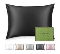 Adubor Taie Oreiller 100% Soie, 22 Momme Soie de Mûrier, Grade 6A, Taie d'oreiller Soie pour la Santé des Cheveux et de la Peau, avec Fermeture Éclair Dissimulée (50 × 70cm, Noir, 1 pièce)