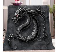 Adulte et Enfant Couverture Plaid Flanelle Dragon De Métal Noir Gris Foncé Couverture de Jeté, Polaire Moelleuse Chaudes Légères Hiver&Automne Couvertures pour Voyager, Lit ou Canapé 200x220 cm