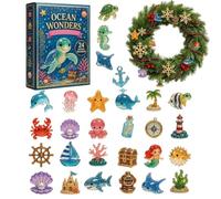 Advent, Acrylic Playful Adorable Dangle, Sea Statuette | This 2D flat acrylic sea animal figurine set gives funny cute pendant countdown fun for mall store and tree garlands.