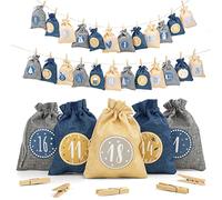 Adventi Calendrier de l'Avent à remplir 2026 - 24 sachets - 15 x 12 cm | Calendrier de Noël avec 24 sachets en toile de jute à remplir soi-même - Chiffres imprimés - Pour enfants et adultes - Avec