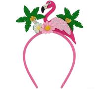 Advokingtap Bandeau à fleurs tropicales hawaïennes, flamant rose, tortue, feuille scintillante, accessoire pour cheveux pour plage, fête, vacances, 22,2 x 21 cm (A)