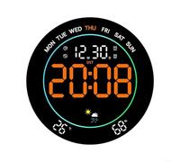 Advokingtap Grande horloge murale numérique ronde à LED avec minuteur, température, date, 10 niveaux de réglage de la luminosité, affichage électronique LED pour salle de hambre à coucher