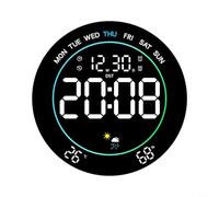 Advokingtap Grande horloge murale numérique ronde à LED avec minuteur, température, date, 10 niveaux de réglage de la luminosité, affichage électronique LED pour salle de hambre à coucher