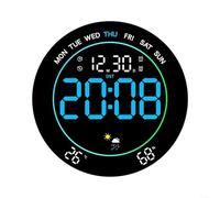 Advokingtap Grande horloge murale numérique ronde à LED avec minuteur, température, date, 10 niveaux de réglage de la luminosité, affichage électronique LED pour salle de hambre à coucher