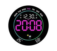 Advokingtap Horloge LED, station météo, moniteur de température et d'humidité, effets de couleur ambiante et réglage de la luminosité à dix niveaux d'horloge murale pour salon, chambre à coucher (rose