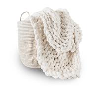 Adyrescia Jeté de lit en Tricot épais 100% Fait Main avec Fil Chenille Jumbo (101,6 x 127 cm, Blanc crème)