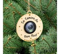 Adzif.biz Le sticker de decoration - Boule CAMÉRA du PÈRE NOËL. Boule DE NOËL Enfant. Boule PÈRE NOËL en Direct du PÔLE Nord. Boule Surveillance du PÈRE NOËL. Boule en Bois Sapin NOËL.