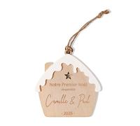 Adzif.biz Le sticker de decoration - Le sticker de decoration Boule de Noël personnalisée Chalet en Bois et Acrylique - Décoration Premier Noël Couple - Ornement à Suspendre
