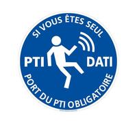 Adzif.biz Le sticker de decoration - Panneau d'obligation Port du PTI obligatoire (E0804). Obligation Signalisation PTI DATI. Autocollant, PVC, Alu - Diamètre 125 mm - Adhésif - Adhésif -