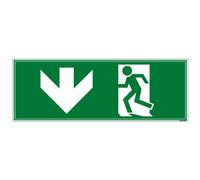 Adzif.biz Le sticker de decoration, Panneau Issue de Secours vers Le Bas (Gauche), Plastique Rigide PVC, Dimensions 21 x 7,5 cm (210 x 75 mm), Film de Protection UV et Anti Graffiti