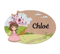 Adzif.biz Le sticker de decoration - Plaque de Porte Princesse Personnalisée. Chambre Enfant. Bois Personnalisable avec Prénom - 2 perçages en Haut, Plexi Noir