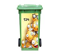 Adzif.biz Le sticker de decoration - Sticker Poubelle Extérieure Smiley - Personnalisable Avec le Numéro de Maison - Autocollant Décoration Face Avant Poubelles Extérieures - Format : 37,7 x 84 cm