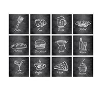 Adzif.biz Le sticker de decoration - Stickers Muraux - Basicfood - Dimensions d'un Sticker : 15 x 15 cm / 150 x 150 mm - Planche de 12 Autocollants Adhesifs Carrelage