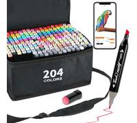 AEDAGA 204 Couleurs Feutre a Alcool avec App Gratuite, Marqueur Double Pointe (Biseautée + Fine), Feutre Alcool pour Artistes, Twinmarkers pour Peinture, Coloriage, Esquisse, Dessin