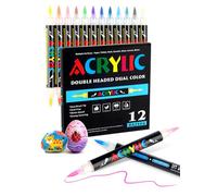 AEDAGA 24 Couleurs Feutre Acrylique avec App, Set de 12 Acrylic Paint Marker, Liquide Direct Marqueur Acrylique avec Pointe Pinceau, Dual Tip Marker résistant à l'eau pour Bois, oeuf, Papier, Verre