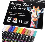 AEDAGA 48 Couleurs Feutre Acrylique, 24 Stylos Marqueur Peinture Acrylique À Double Pointe Pinceau Pour Adultes, Acrylic Marker Pour Pierres, Œufs, Bois, Toile, Plastique, Verre
