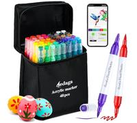 AEDAGA 48 Couleurs Numérotés Feutre Acrylique avec App Gratuite, Marqueur Acrylique Double Pointe (Pinceau et Fine) pour Adultes et Enfants, Feutres Coloriage Adulte pour Œufs, Bois, Pierre, Toile