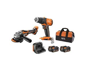 AEG - Duo 18 Volts - Perceuse & meuleuse 125 mm Brushless, 2 batteries 4,0 Ah, chargeur, sac de rangement - JP18AA2-402B