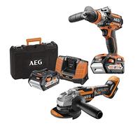 AEG - Duo Brushless : Perceuse percussion Brushless, meuleuse 125mm Brushless, 2 batt. 5,0Ah chargeur, grans sac de transport