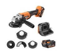 AEG - Meuleuse d’Angle Sans Fil 18V 125 mm - Moteur 9200 tr/min, Poignée Homme Mort, Système FIXTEC, Frein et Anti-Recul, 2 Batteries 4.0Ah, Double Carter 115/125 mm