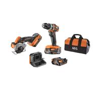 AEG Pack PRO18V Perceuse et Mini Scie Brushless JP18A2SBL Batterie fournie | Format subcompact, 2 batteries 2,0 Ah, chargeur et sac de transport, perçage et coupe multi-matériaux, moteurs sans charbon