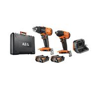 AEG - Perceuse percussion compacte, visseuse à chocs, 2 batteries 2,0 Ah, chargeur, coffret, coffret 17 pièces
