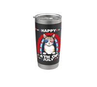 Aegean Cat Happy 4th Of July Patriotic American Cats Lovers Gobelet isotherme en acier inoxydable double paroi